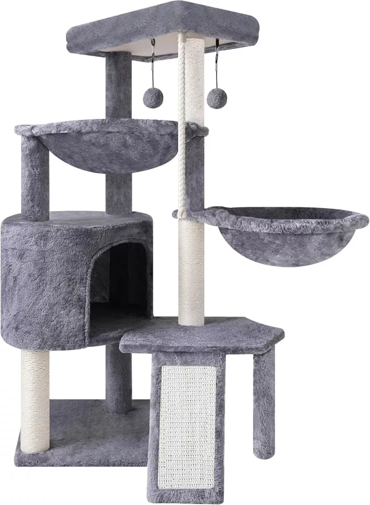 Grey cat tree with hammocks