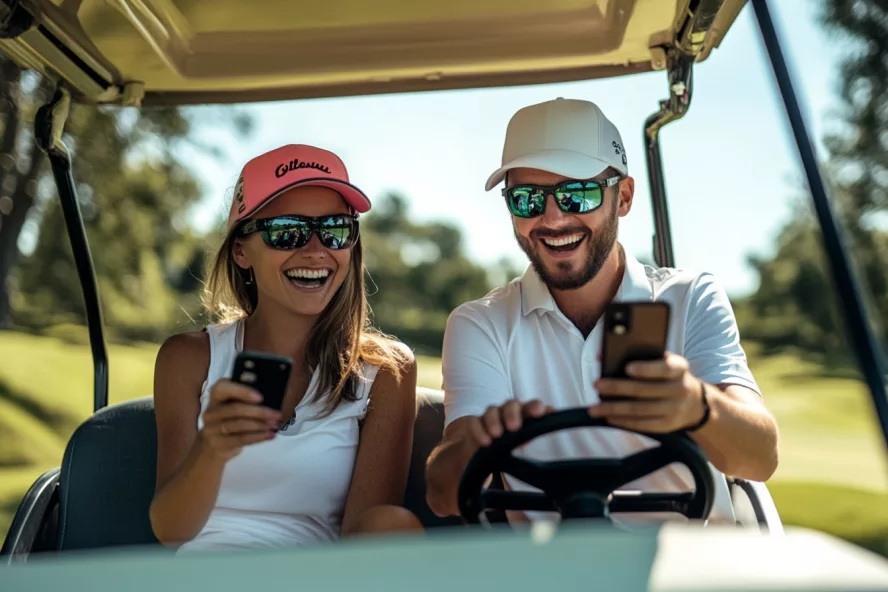 Golfers having fun online bidding during a golf tournament.