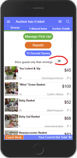 Manage Pickup Sceren with Toggle highlighted