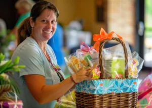 Admin Displaying a Silent Auction Basket