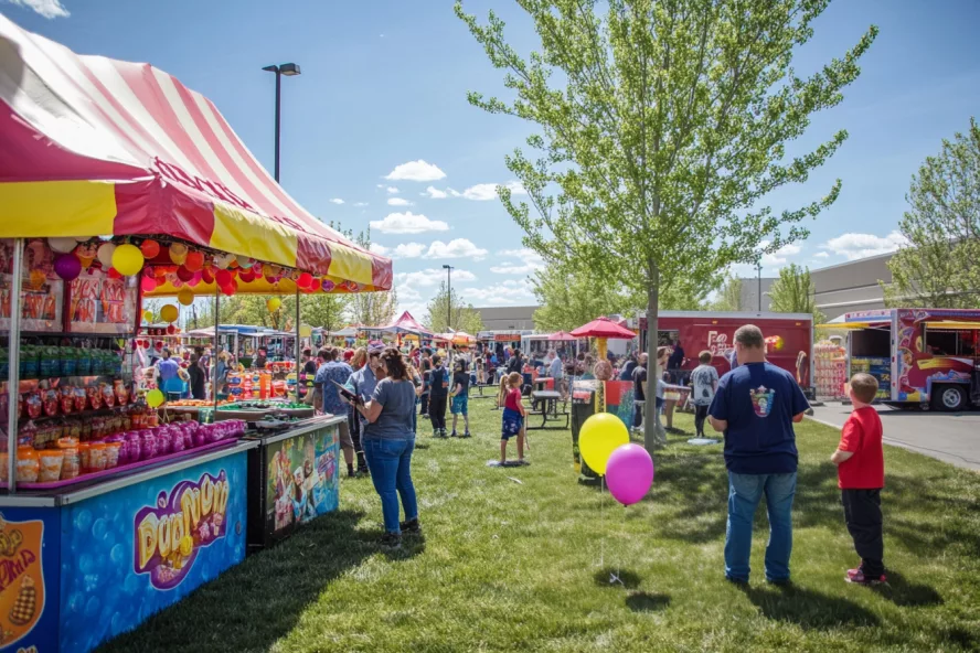 Members of a community attending a local spring festival fundraiser.