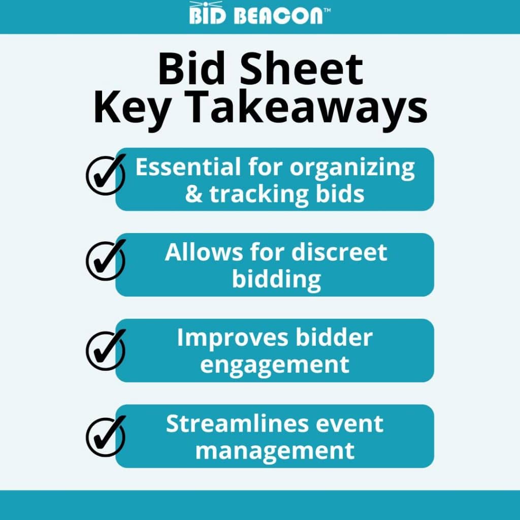 bid sheet key takeaways
